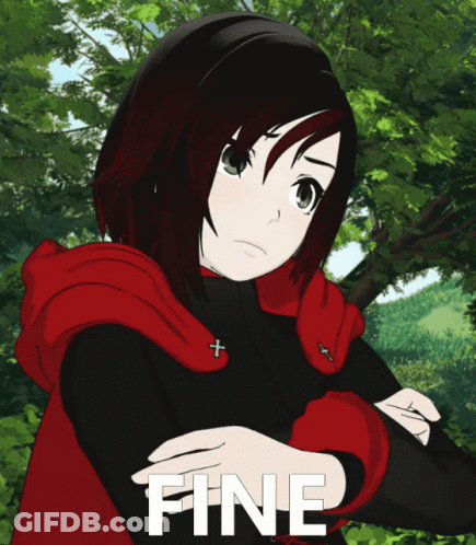 A Girl In A Red Cape With The Word Fine On The Bottom GIF