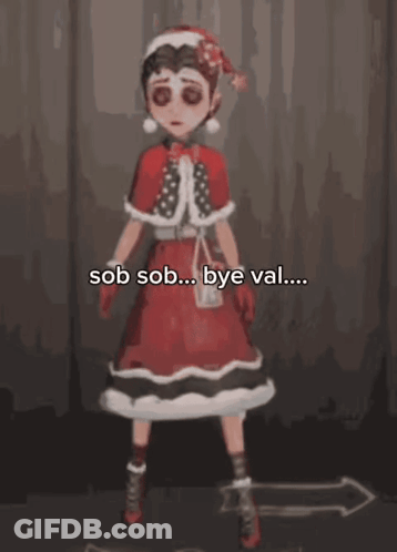 A Girl In A Red Dress And Santa Hat Says Sob Sob Bye Val ... GIF