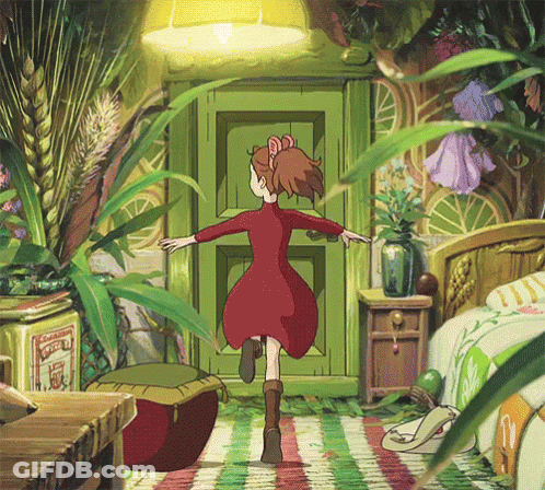Girl Running To Green Door GIF