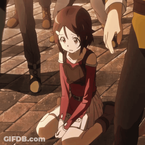 Girl In Red Shirt And White Skirt Kneeling GIF