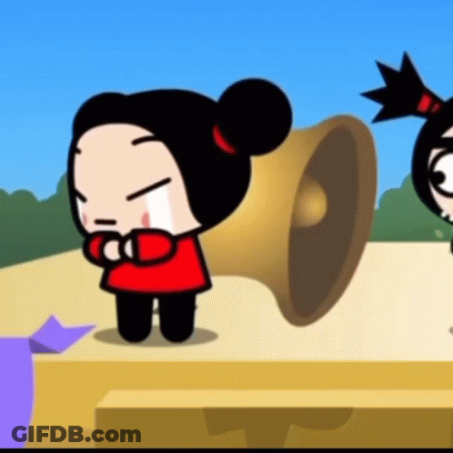 A Girl In A Red Shirt Is Crying In Front Of A Large Speaker GIF