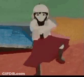 A Girl In A Red Skirt And White Hat Is Dancing On A Beach . GIF