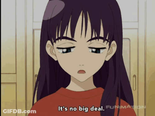 A Girl In A Red Sweater Says " It 'S No Big Deal " GIF