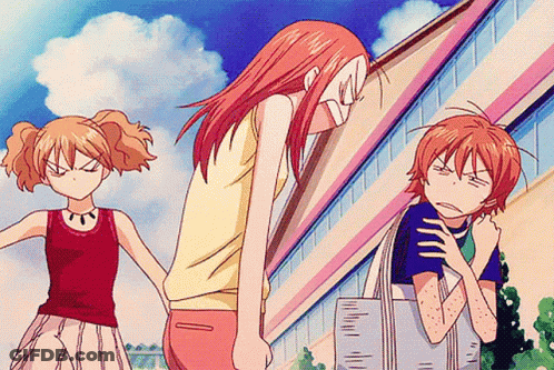 Girl In Red Tank Top Next To Boy In Blue GIF