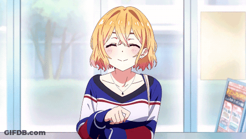 A Girl In A Red White And Blue Striped Shirt Is Smiling With Her Eyes Closed GIF