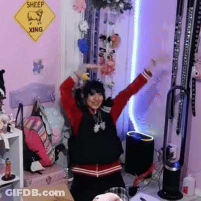 A Girl In A Room With A Sign That Says Sheep Xing GIF