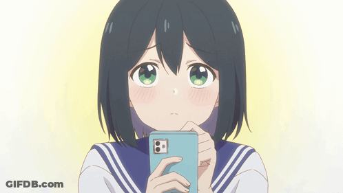 A Girl In A Sailor Suit Is Holding A Cell Phone With The Number 8 On It GIF
