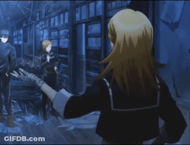 A Girl In A Sailor Suit Stands In Front Of A Building With A Sign That Says ' Closed ' On It GIF