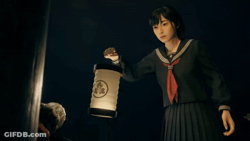 A Girl In A Sailor Uniform Is Holding A Lantern With Chinese Characters On It GIF