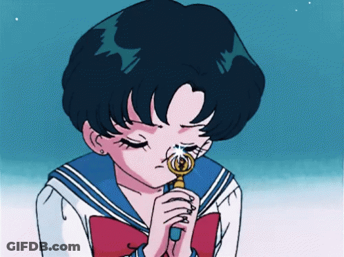 A Girl In A Sailor Uniform Is Holding A Magnifying Glass GIF