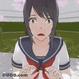 A Girl In A Sailor Uniform Is Standing On A Sidewalk In Front Of A Cherry Blossom Tree . GIF