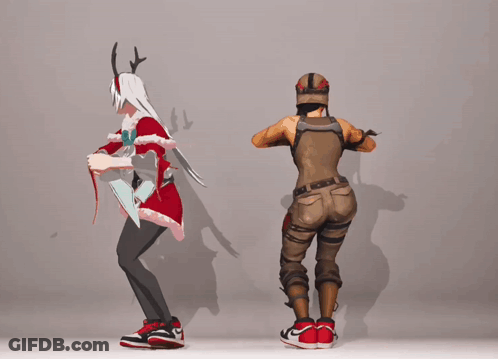 A Girl In A Santa Outfit Is Standing Next To A Girl In A Soldier Outfit GIF