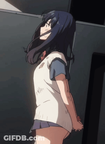 A Girl In A School Uniform Has A Badge On Her Shirt That Says ' A ' GIF
