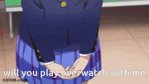 A Girl In A School Uniform Is Asking If Someone Will Play Overwatch With Her GIF