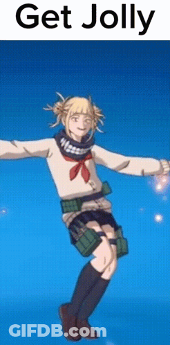 A Girl In A School Uniform Is Dancing With The Words Get Jolly Below Her GIF