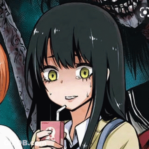 A Girl In A School Uniform Is Drinking Through A Straw From A Carton . GIF