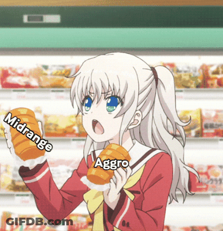 Girl In School Uniform Holding Croissant With Midrange Aggro Text GIF