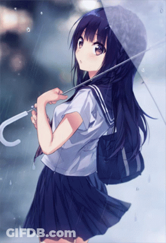 A Girl In A School Uniform Is Holding An Umbrella GIF