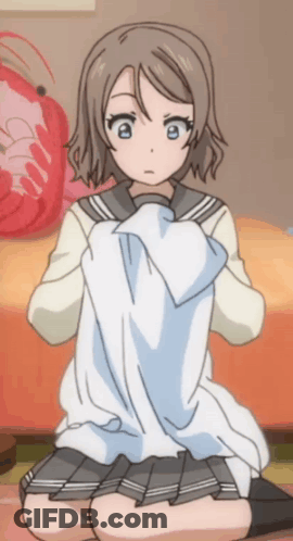A Girl In A School Uniform Is Kneeling Down Holding A White Cloth GIF