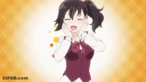 A Girl In A School Uniform Is Making A Funny Face While Holding Her Hands To Her Face . GIF