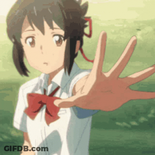 A Girl In A School Uniform Is Reaching Out Her Hand Towards Someone GIF