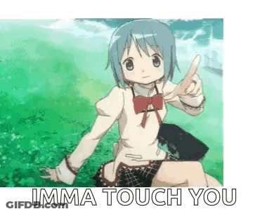 A Girl In A School Uniform Is Sitting On A Person 'S Lap And Pointing . GIF