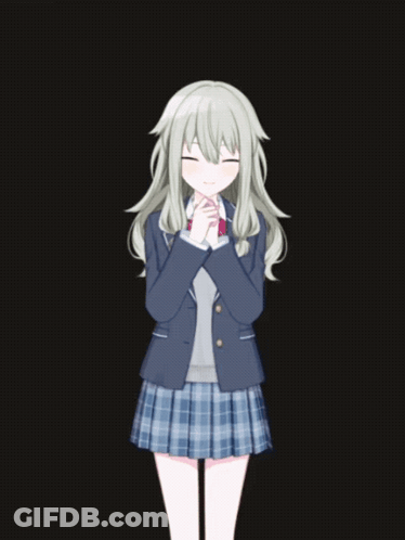 A Girl In A School Uniform With Her Arms Outstretched Against A Black Background GIF