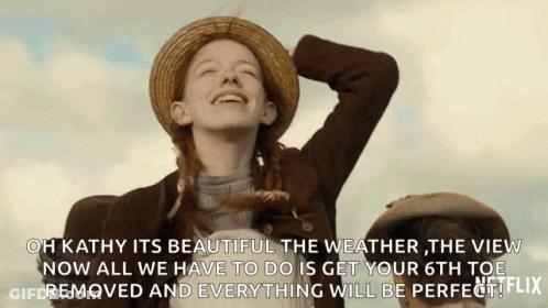 A Girl In A Straw Hat Is Laughing With A Caption That Says Oh Kathy Its Beautiful The Weather GIF