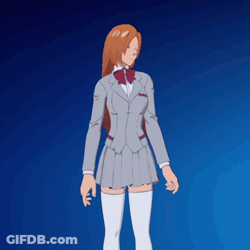 A Girl In A Suit And White Thigh High Socks GIF
