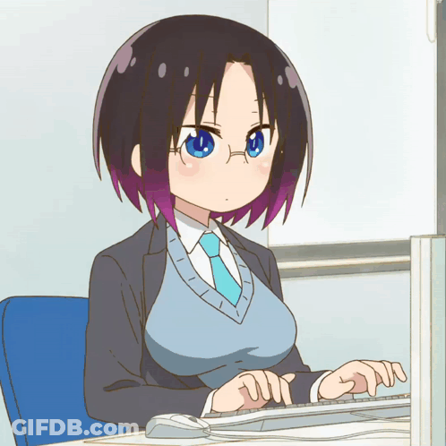 A Girl In A Suit Is Typing On A Computer Keyboard GIF