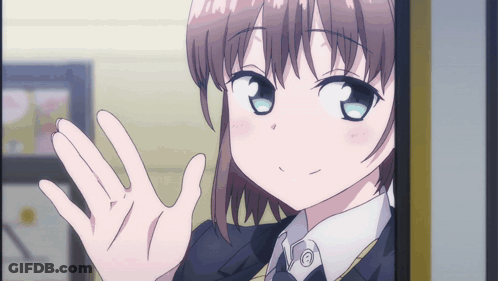 A Girl In A Suit Is Waving Her Hand GIF