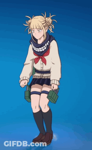 A Girl In A Sweater And Skirt Is Standing On A Blue Surface GIF