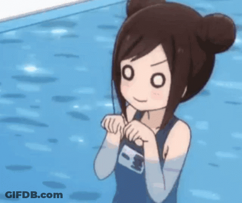 A Girl In A Swimsuit Is Standing Next To A Pool . GIF