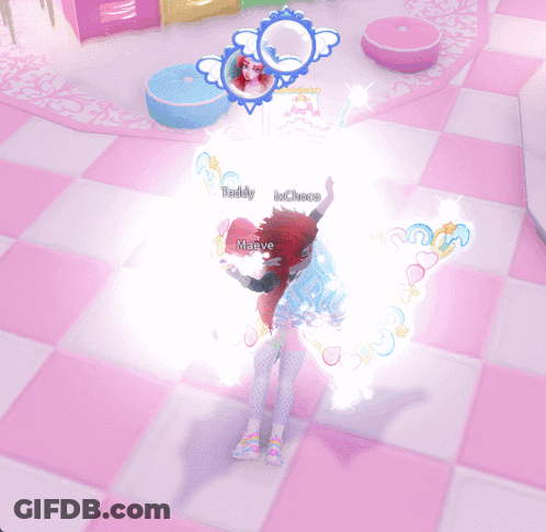 A Girl In A Video Game Is Being Held Up By Another Girl With The Name Niawa On The Screen GIF