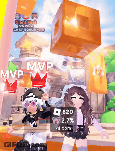 A Girl In A Video Game With A Crown On Her Head And The Words Mvp Above Her GIF