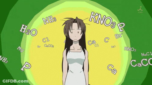 A Girl In A White Dress Is Surrounded By Various Chemical Compounds Including Kno3 P GIF