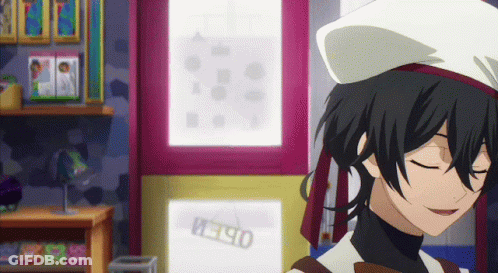 A Girl In A White Hat Stands In Front Of A Pink Wall With A Sign That Says Open GIF