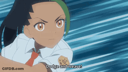 A Girl In A White Shirt And Tie Is Holding A Cookie And Saying Dodge And Weave . GIF