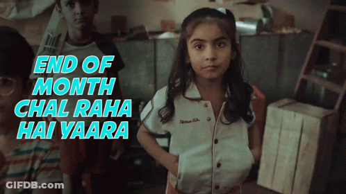 A Girl In A White Shirt With The Words End Of Month Chal Raha Hai Yaara GIF