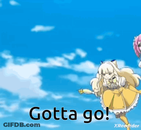 A Girl In A Yellow Dress Is Jumping In The Air With The Words Gotta Go GIF