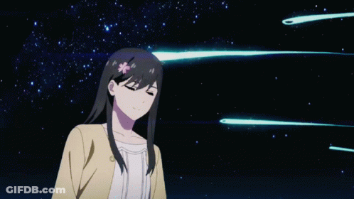 A Girl In A Yellow Jacket Looks Up At A Shooting Star GIF