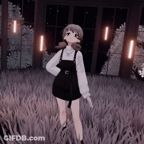 A Girl In Overalls And A White Shirt Stands In A Field GIF