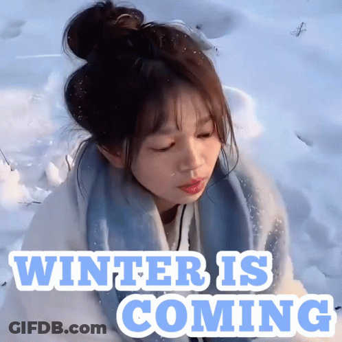 A Girl In The Snow With The Words " Winter Is Coming " Above Her GIF