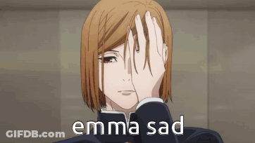 A Girl Is Covering Her Face With Her Hand And The Words Emma Sad Are Above Her . GIF