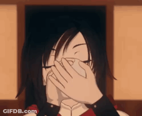 A Girl Is Covering Her Mouth With Her Hands . GIF
