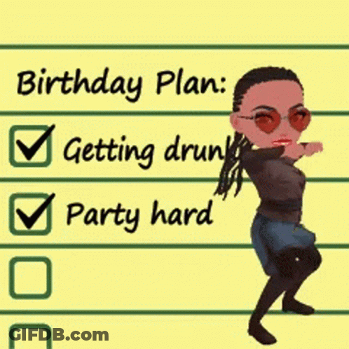 A Girl Is Dancing In Front Of A Birthday Plan GIF