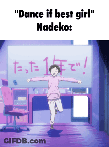 A Girl Is Dancing In Front Of A White Board That Says " Dance If Best Girl " On It GIF