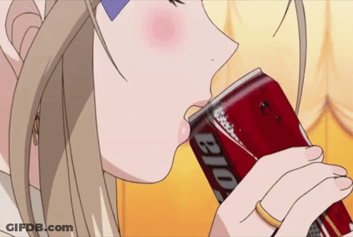 A Girl Is Drinking From A Can That Says Bud GIF