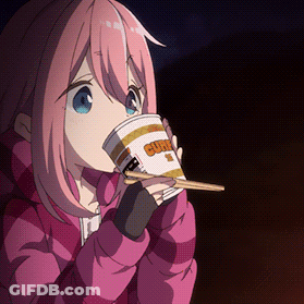 A Girl Is Drinking From A Cup Of Curry With Chopsticks GIF