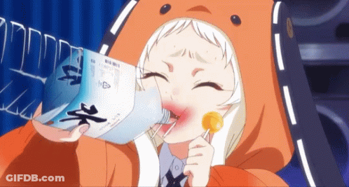 A Girl Is Drinking From A Plastic Bottle With Chinese Writing On It GIF